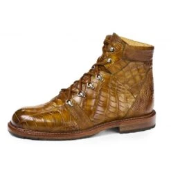 Mauri "Path Finder" 4929 Mustard Genuine Body Alligator / Ostrich Leg Hand-Painted Lace -Up Ankle Boots.