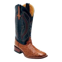 Ferrini 10193-02 Cognac / Navy Genuine Full Quill Ostrich Boots