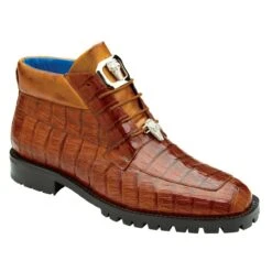 Belvedere "Gallardo" Antique Sport Genuine Crocodile Tractor Sole Ankle Boots.