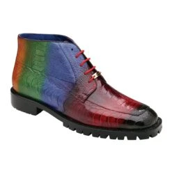 Belvedere "Alvaro" Multi Color Genuine Ostrich Leg Tractor Sole Ankle Boots U01.