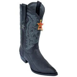 Los Altos Black All-Over Grasso Ostrich Leg J - Toe Cowboy Boots 98G0505