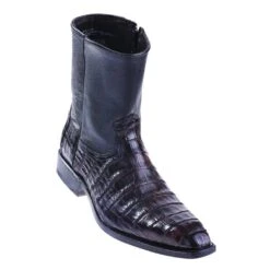 Los Altos Black Cherry All-Over Genuine Crocodile Belly Square Toe Dressy Boots 68B8218