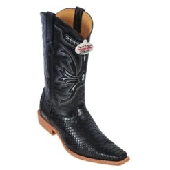 Los Altos Black Genuine All-Over Python Square Toe Cowboy Boots 715705