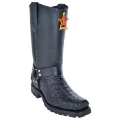 Los Altos Black Genuine All-Over Smooth Crocodile Skin Biker Boots 551705