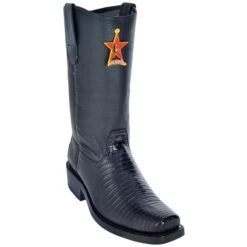 Los Altos Black Genuine Lizard Leather Sole Biker Boots 55C0705