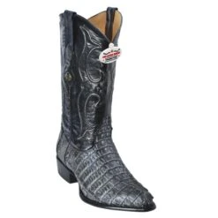Los Altos Black Silver All-Over Genuine Crocodile Tail J-Toe Cowboy Boots 990191