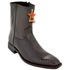 Los Altos Brown All-Over Genuine Lizard Square Toe Ankle Boots 680707