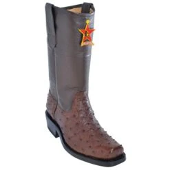 Los Altos Brown All-Over Genuine Ostrich Leather Sole Biker Boots 55C0307