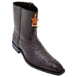 Los Altos Brown All-Over Genuine Ostrich Square Toe Boots 68B0307