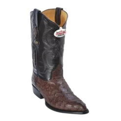 Los Altos Brown Genuine All-Over Ostrich J-Toe Cowboy Boots 990307