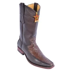 Los Altos Brown Genuine Ostrich With Deer Square Toe Cowboy Boots 770307