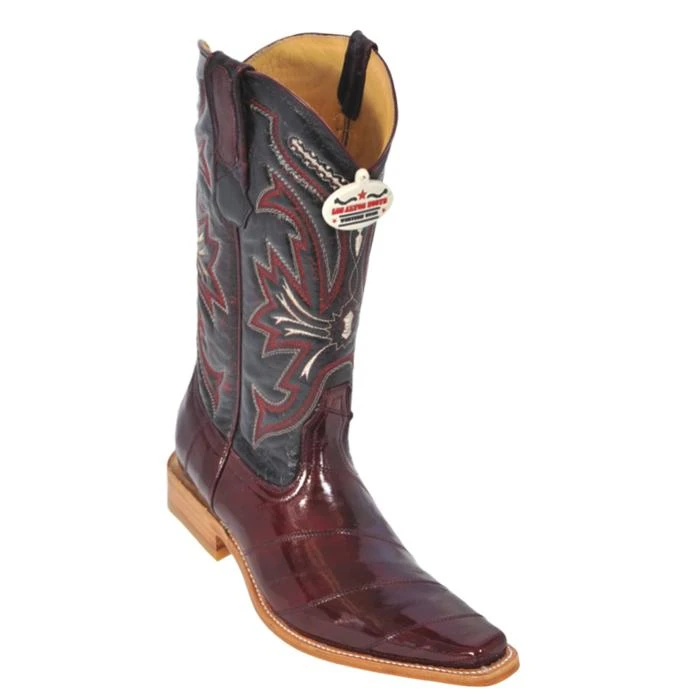 Los Altos Burgundy Genuine All-Over Eel Square Toe Cowboy Boots 710806 3 Los Altos Burgundy Genuine All-Over Eel Square Toe Cowboy Boots 710806