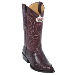 Los Altos Burgundy Genuine All-Over Ostrich J-Toe Cowboy Boots 990306