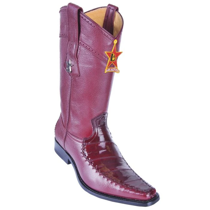 Los Altos Burgundy Genuine Eel / Deer Skin Square Toe Cowboy Boots 770806 3 Los Altos Burgundy Genuine Eel / Deer Skin Square Toe Cowboy Boots 770806