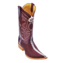 Los Altos Burgundy Genuine Stingray Rowstone Finish 3X Toe Cowboy Boots 956006