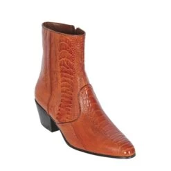 Los Altos Cognac Genuine All-Over Ostrich Leg Medium Round Toe Ankle Boots 630503