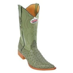 Los Altos Military Green Genuine All-Over Ostrich 3X Toe Cowboy Boots 950348