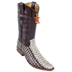 Los Altos Natural All-Over Genuine Python Piton Basket Weave Square Toe Cowboy Boots 734149