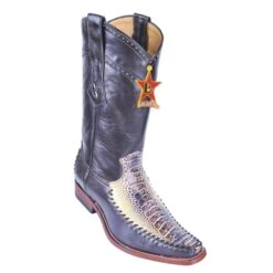 Los Altos Natural Genuine Ostrich Leg With Deer Square Toe Cowboy Boots 770549