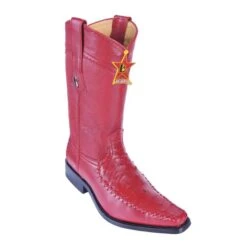 Los Altos Red Genuine Ostrich With Deer Square Toe Cowboy Boots 770312