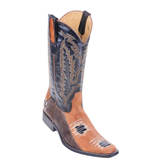Los Altos Rustic Cognac Genuine Ostrich Leg With Patches Square Toe Cowboy Boots 71P0588 3 Los Altos Rustic Cognac Genuine Ostrich Leg With Patches Square Toe Cowboy Boots 71P0588