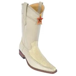 Los Altos Winterwhite Genuine Ostrich Leg With Deer Square Toe Cowboy Boots 770504
