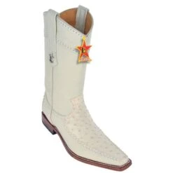 Los Altos WinterWhite Genuine Ostrich With Deer Square Toe Cowboy Boots 770304