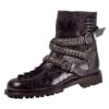 Mauri 2434 "Echo" Charcoal Grey Genuine Ostrich Leg / Hornback Crocodile Tail / Calf Hand Painted Leather Boots With Metal Studded Strap -Shoe Style Shop mauri 2434 echo charcoal grey genuine ostrich leg hornback crocodile tail calf h