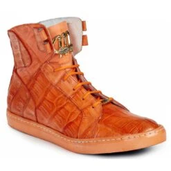 Mauri 6129 Orange Genuine Baby Crocodile / Calf Hand Painted Leather Wrap Sole Boots.
