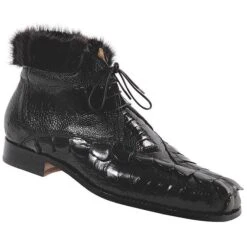 Mauri "Cinema" 4451 Black Genuine Hornback Crocodile Tail / Ostrich Leg With Black Mink Fur Lining Boots
