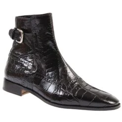 Mauri "Kensington" 4398 Black Genuine Alligator / Ostrich Leg Boots With Ankle Buckle