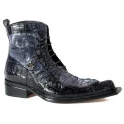 Mauri "Raffaello" 42742 Black / Medium Grey Genuine Baby Crocodile Hand Painted / Hornback Crocodile Tail Boots.