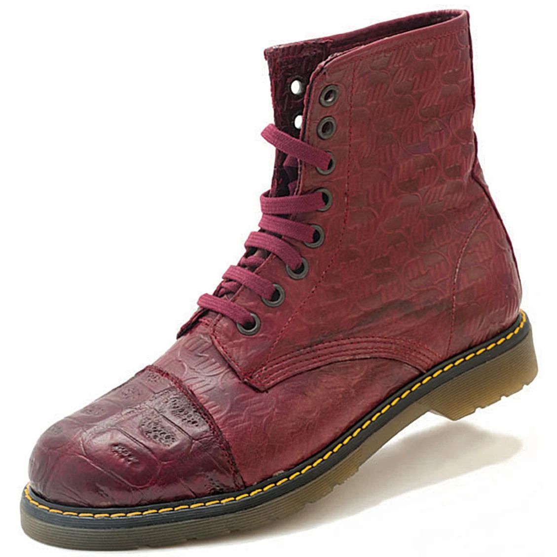 Mauri "Tempo" M761 Burgundy Genuine Baby Crocodile / Embossed Nappa Calfskin Lace Up Boots 3 Mauri "Tempo" M761 Burgundy Genuine Baby Crocodile / Embossed Nappa Calfskin Lace Up Boots