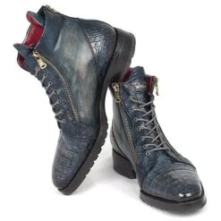 Paul Parkman ''41CNV62' Navy Genuine Genuine Crocodile / Calfskin Side Zipper Boots. -Shoe Style Shop paul parkman 41cnv62 navy genuine genuine crocodile calfskin side zipper boots 25953 03
