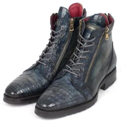 Paul Parkman ''41CNV62' Navy Genuine Genuine Crocodile / Calfskin Side Zipper Boots. -Shoe Style Shop paul parkman 41cnv62 navy genuine genuine crocodile calfskin side zipper boots 25953 04