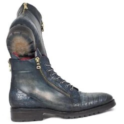 Paul Parkman ''41CNV62' Navy Genuine Genuine Crocodile / Calfskin Side Zipper Boots. -Shoe Style Shop paul parkman 41cnv62 navy genuine genuine crocodile calfskin side zipper boots 25953 05